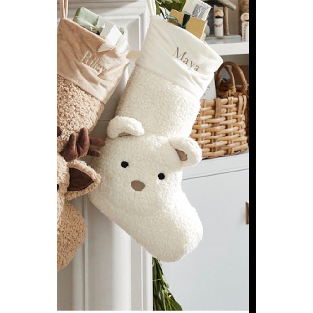 Pottery Barn Kids Sherpa Bear Christmas Stocking Ivory White 3D Animal Holiday